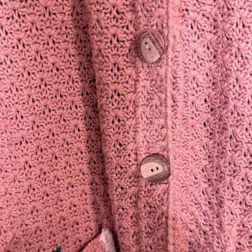 Storybook Knits VTG Hand Knit Ruffle Button Front Cardigan Sweater Size L Pink - Picture 19 of 20