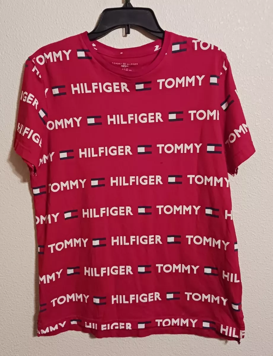 halv otte År Surrey Tommy Hilfiger Size M Red All Over Print Graphic Short Sleeve Shirt | eBay