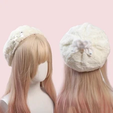 Cute Japanese Lolita Mori Girls Womens Beret Beanie Cap Faux Fur Winter Warm Hat