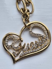 Vintage Original GUESS Gold Tone Heart Logo Necklace Crystal Pave Toggle Chain