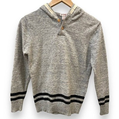 Cat & Jack Boys M 8/10 Button Up Sweater Hoodie L/S Gray Black Stripes NEW
