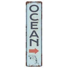 Vertical Ocean Arrow Dolphin Metal Sign Coastal Beach House Nautical Wall Decor