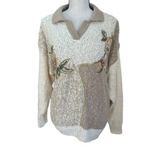 VTG Diamond Hill Knit Floral Appliqu  Collared Sweater Made in Korea Size S