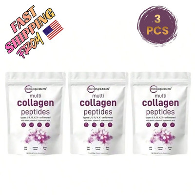 (pack 3) Micro Ingredients Multi Collagen Peptides Powder 16oz - Type I II III V