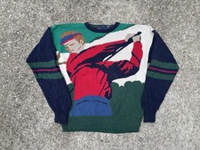 vintage 1990s knit sweater GOLF all-over L cotton HAND INTARSIA augusta masters