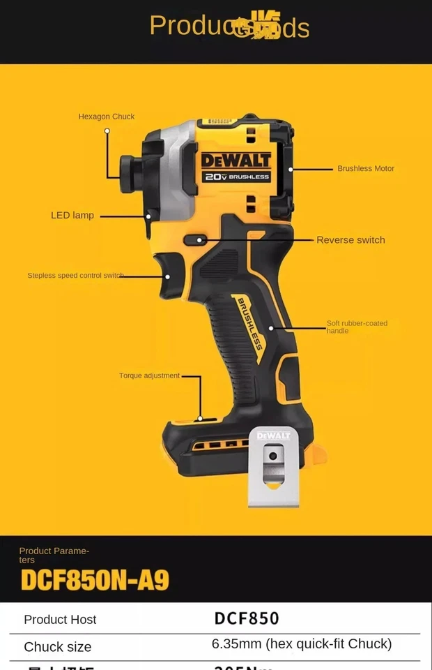 Brand New DeWALT DCF850B ATOMIC 20V 1/4" 3-Speed Impact Driver Tool Only - Image 3 of 4
