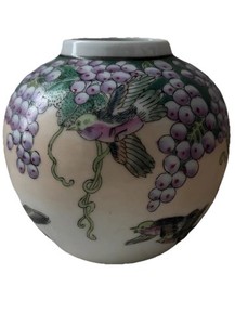 Asian Porcelain Grape and Bird Base