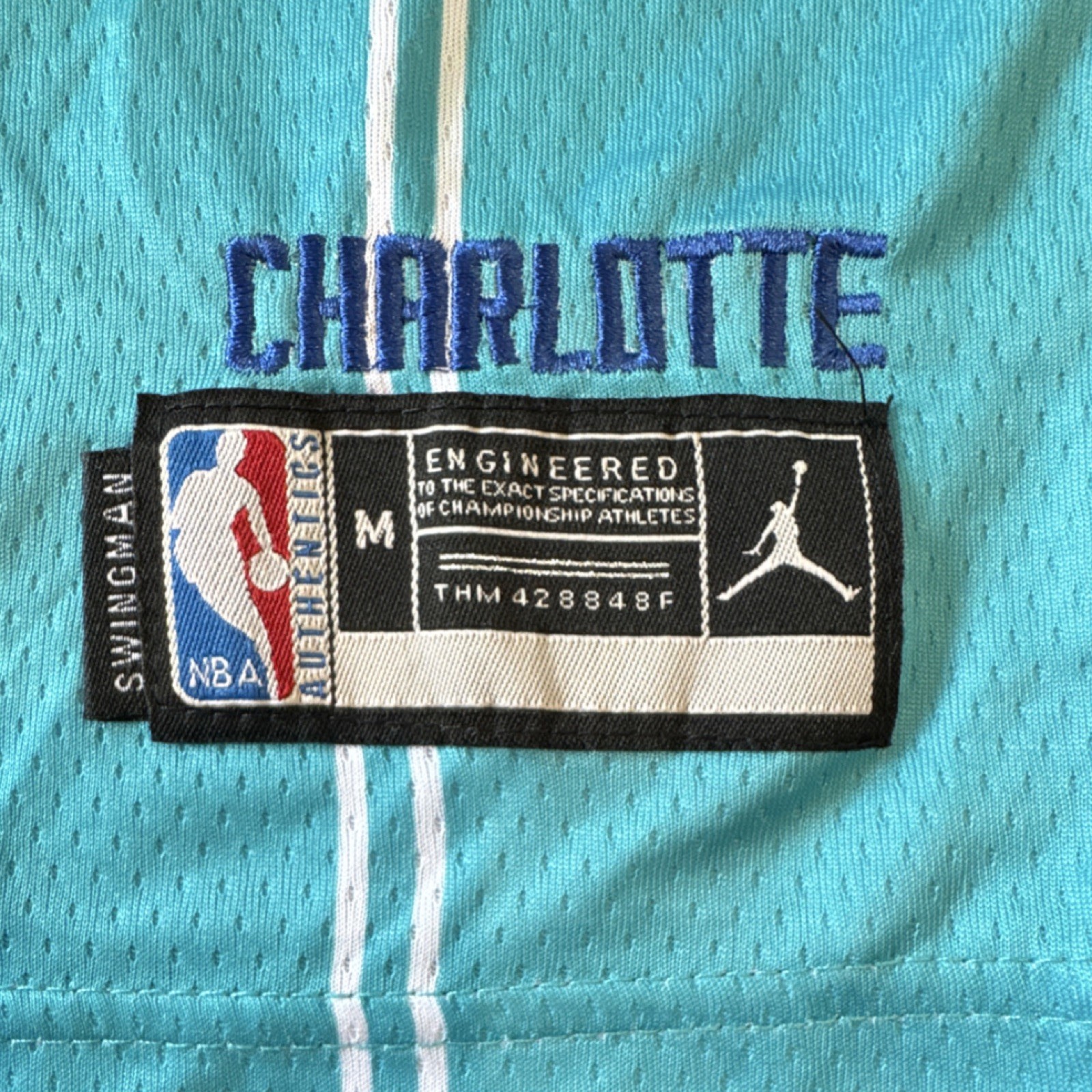 Jordan Charlotte Hornets Ball #1 NBA Swingman Jersey Teal M thumbnail 3