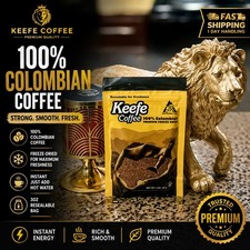 Keefe Coffee 100 Colombian 3oz FreezeDried Instant Coffee Fresh Resealable Bag