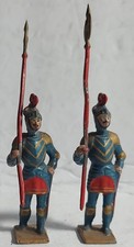 CBG MIGNOT VINTAGE FRENCH CHEVALIER HALBERDIERS BLUE ARMOUR SOLDIERS SET OF 2