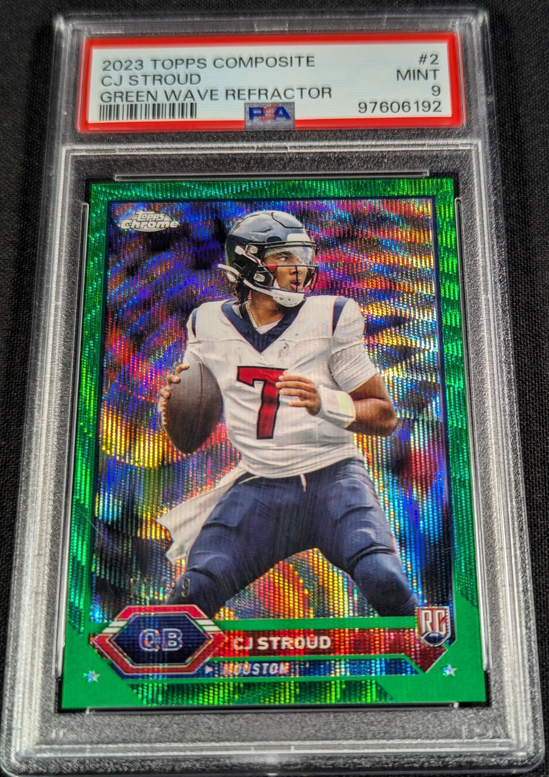 PSA 9 SSP RC #'d /99 CJ STROUD 🚨GREEN WAVE REFRACTOR ROOKIE 🔥2023 Topps Chrome