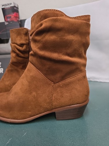 Charlotte Russe Boots Women's 8 Manny Zip Western Ankle Bootie Brown Faux Suede - Picture 3 of 8