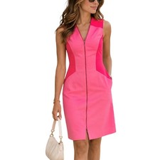 Elie Tahari Womens Colorblock Shift Dress Zip Front Size 0 Pink Preppy Party