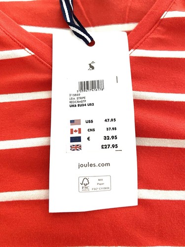 £27.95 •Joules •Leia Jersey Oversized Tunic Top - Red Stripe 6-8-10 UK. BNWT - Picture 2 of 2