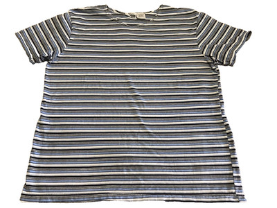 Basic Edition Shirt Top Women Size XL Blue Striped Beach Casual Short Sleeve