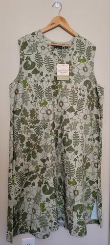 Gundrum Sjoden Green Tunic Dress XL Lagenlook Hippie Mushroom Floral Fox AOP NWT - Picture 2 of 14