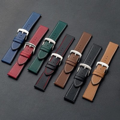 Premium Quick Release Watch Strap Band Leather Silicone Soft Pin Buckle 22mm