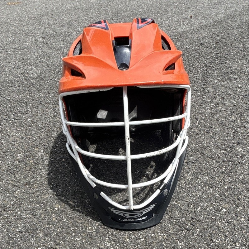Cascade Full Face Lacrosse Helmet w/ White Face Mask Cage - Orange/Black/Blue