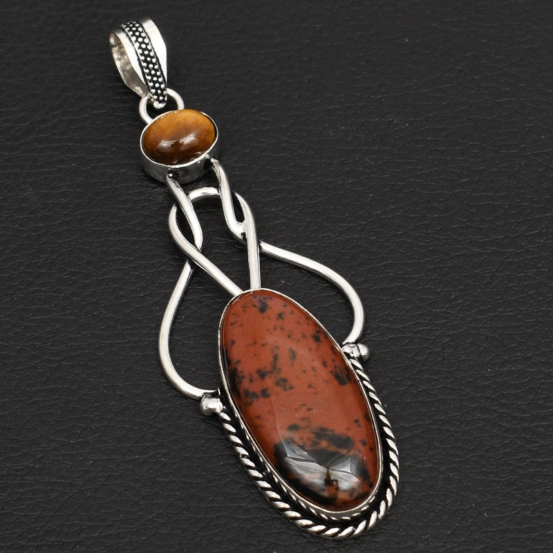 Mahogany Obsidian Tiger Eye Gemstone Handmade Pendant Jewelry 3.36" AP-37726