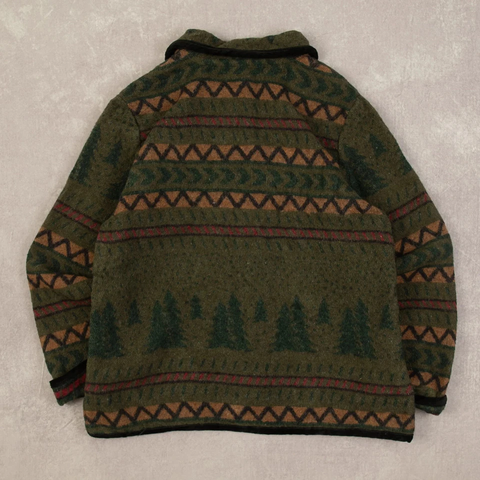 Chaqueta polar vintage años 90 estampada con cuello M hecha en EE. UU. verde para mujer  Foto 2 de 4