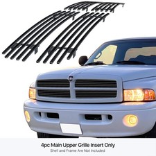 Fits 1999-2001 Dodge Ram Sport Main Upper Stainless Black Billet Grille Insert
