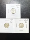 (3 Coins) 1958 1959 1960 D Mints Silver Roosevelt Dimes