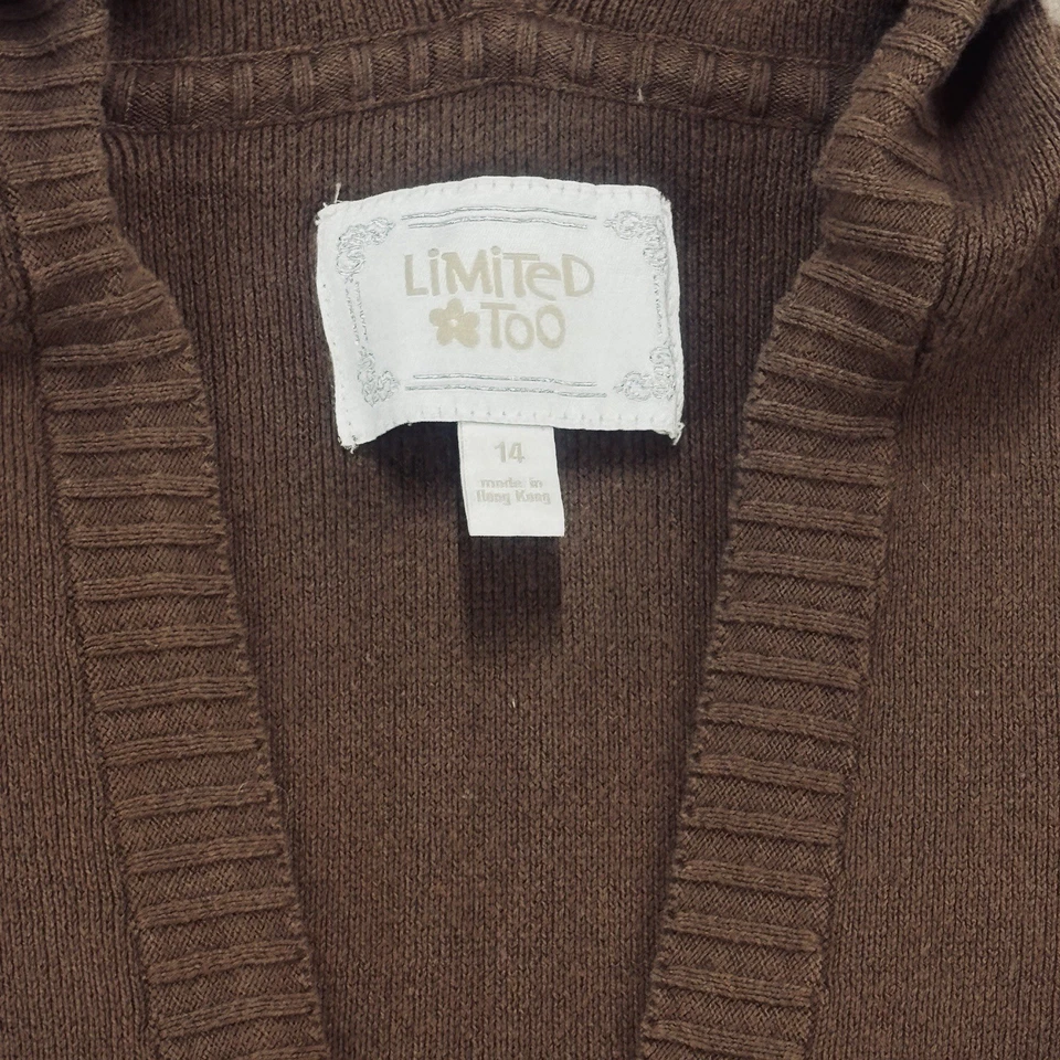 Cárdigan Suéter Vintage Años 2000 Y2K Limited Too Niñas 14 Marrón Sudadera con Capucha Fairycore Foto 3 de 4