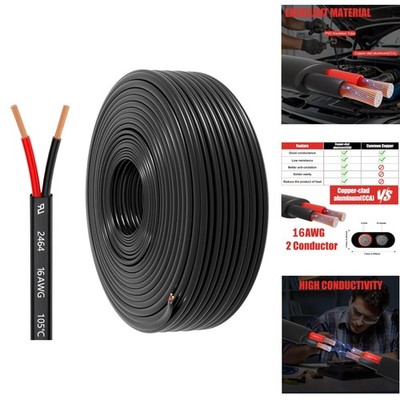 16 Gauge Wire 2 Conductor 30FT Copper-Clad Aluminum for Automotive & Marine