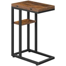 Foldable End Table, C Shaped Side Table with Storage Shelf, Small Snack Table...