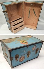 Vintage Worcester T  S Doll Chest Mini Steamer Trunk Storage Closet 18.5" Blue