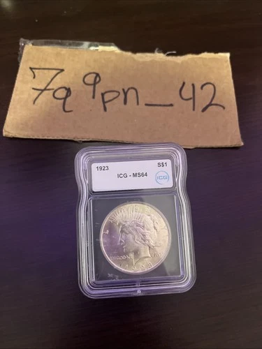 1923 Philadelphia Ms64 Silver Peace Dollar ICG Slabbed Coin 90%  Below Melt