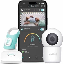Sense-U Smart Sock Baby Monitor + 2.5K PTZ Camera, Track Heart Rate, Movement