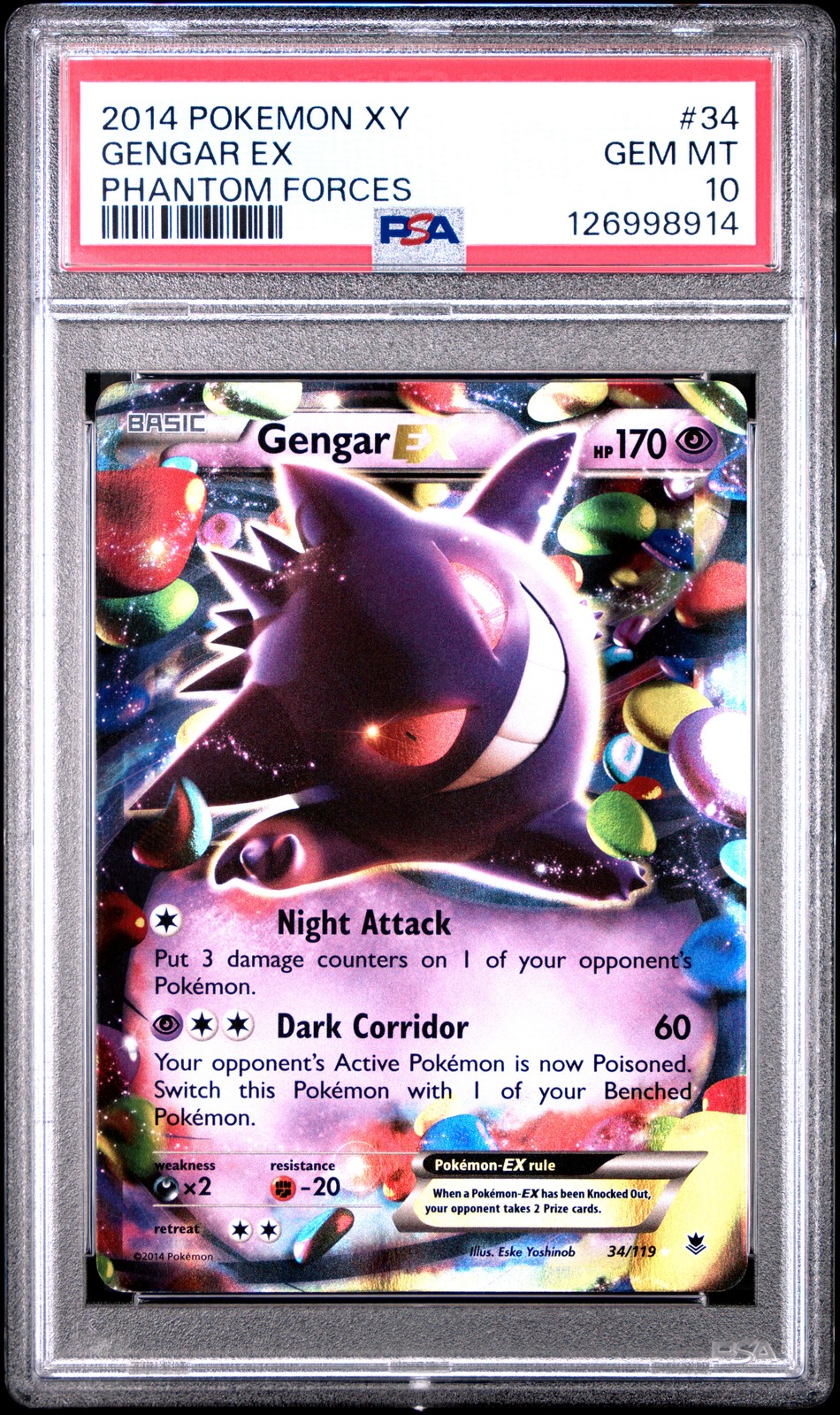 2014 POKEMON XY PHANTOM FORCES #34 GENGAR EX PSA 10