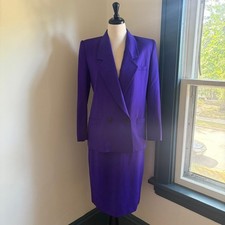 Christian Dior The Suit 1980's Purple Suit Skirt Set Wool Size 8 Purple Power