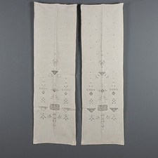 Coppia di Tende Antiche in Lino Inserti in Filet Italia 172 x 53 cm Originali