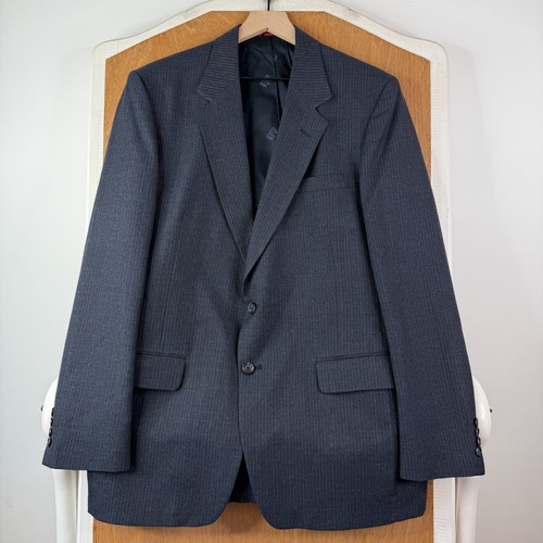 VINTAGE Stafford Suit Mens 42L Navy Blue Pinstripe 2 Button 3 Piece Wool 36x33 - Picture 2 of 22