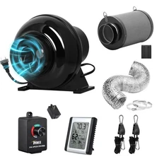Ventilation System Fan Air Carbon Filter 8 FT Ducting Speed Controller Monitor