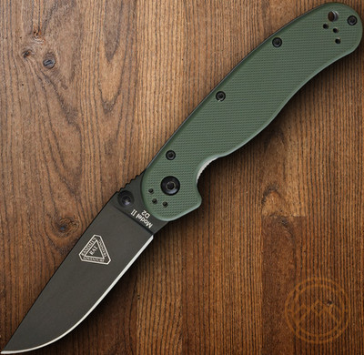 Ontario RAT II Linerlock Folding Knife 3'' D2 Tool Steel Blade Green Nylon Handle