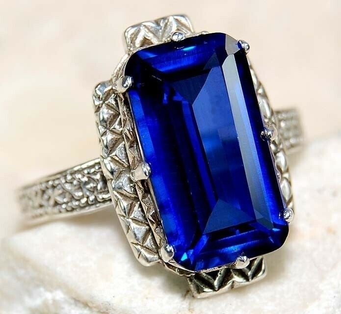 6CT Heat Treated Kyanite 925 Solid Sterling Silver Nouveau Look Ring Sz 8 F6-4