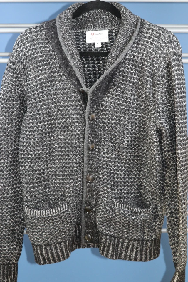 Rag & Bone Neiman Marcus Target Men M Black Gray Shawl Collar Cardigan Sweater - Image 2 of 4