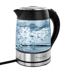 Glass & Stainless Steel Electric Tea Kettle 1.8L Black Silver Cordless