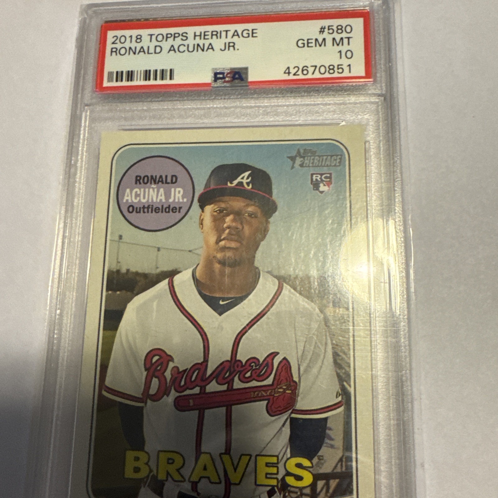 2018 Topps Heritage Ronald Acuna Jr. RC Rookie #580 Braves PSA 10 GEM MINT view 5