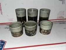 Somayaki? Tea Set of 6 Galloping Horses Double Wall Crackle Glass Glaze Cups