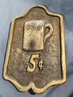 Vintage Folk Art Deep Relief Carved Wooden Beer Bar Advertising Sign