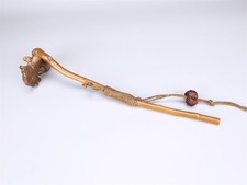 Japanese Edo (mid-19thC) Buddhist Boxwood Nyoi & Walnut Netsuke, Sengai