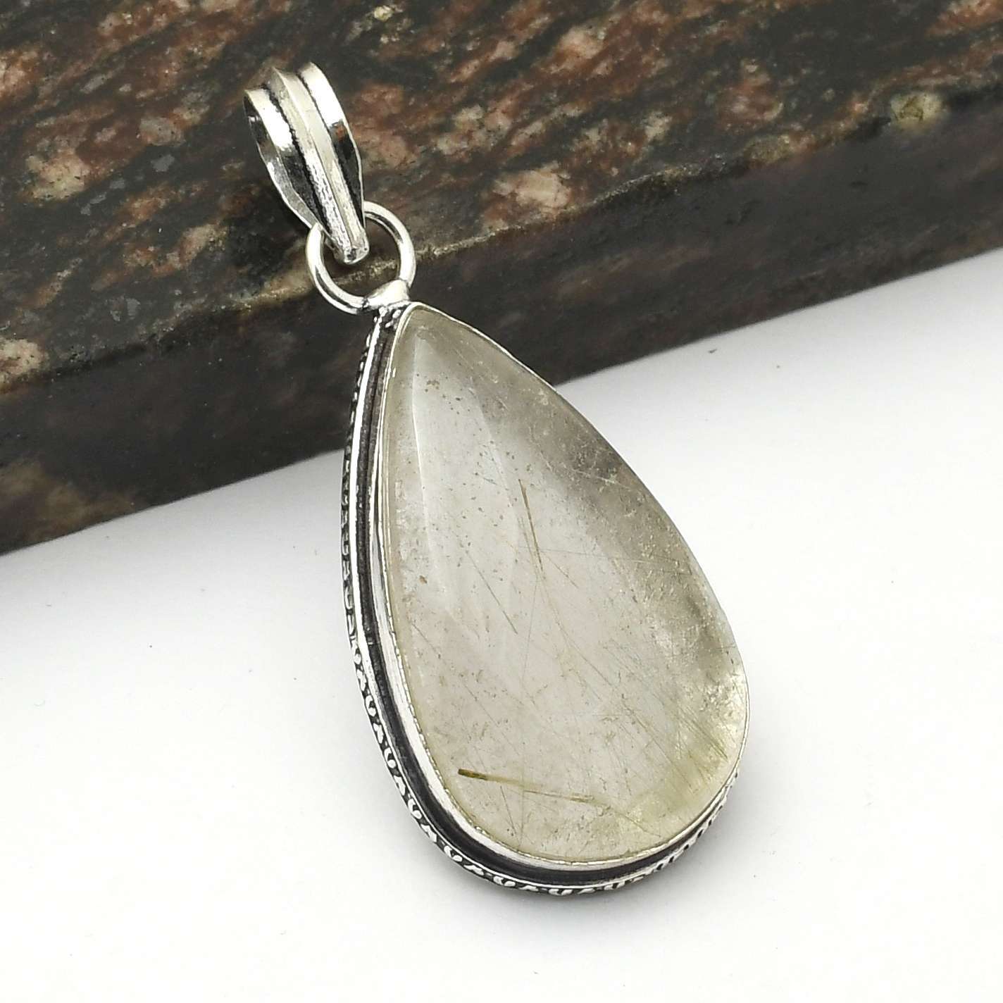 Golden Rutile Gemstone Ethnic Pendant Jewelry Gift For Girl 2.08