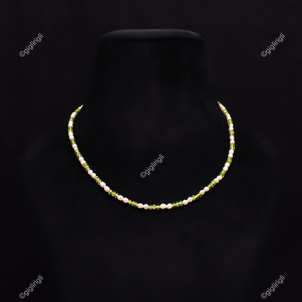 Sphere Pearl Stone Peridot Beaded Unique Good Friday Special Necklace 925 Silver - Image 4 of 4