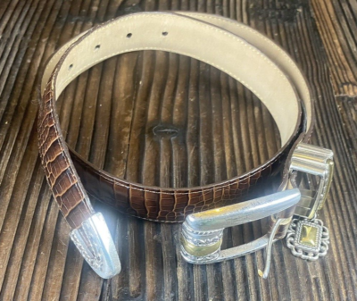 Brighton ~ Women’s Medium ~ Brown Leather W/Silver & Gold Medallion Links ~ Belt Brighton ~ Vintage ~ Women main image 3
