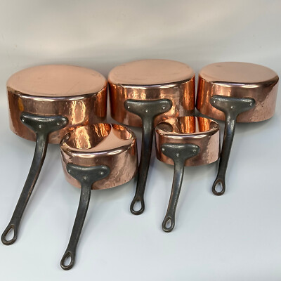 Vintage Top Qualität 5er Set gehämmerte Kupfer Pfannen gestempelt Made in France