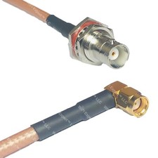 RG400 BNC FEMALE BIG BULKHEAD to RP-SMA MALE ANGLE RF Cable FAST-SHIP LOT